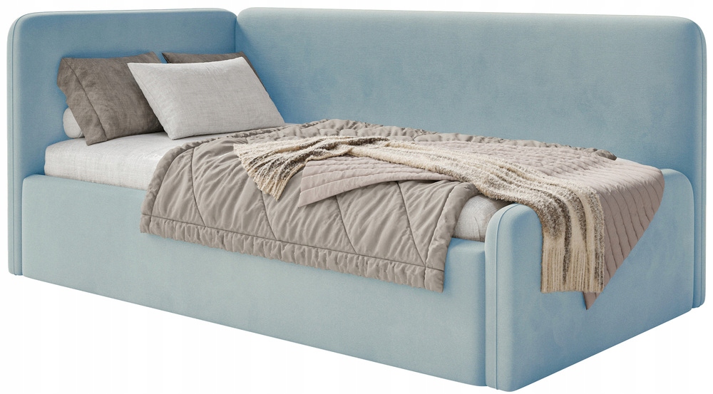 Postel pro mláděž 90x200 cm Fanklo modrá velurová levá