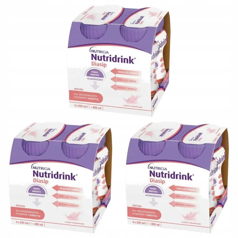 3x Nutridrink Diasip, smak truskawkowy, 4 x 200 ml