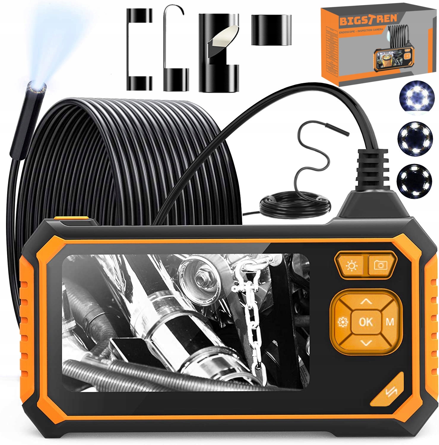 Inšpekčná kamera Endoskop 5M 8X Led Full Hd veľký LCD displej 4 Koncovky