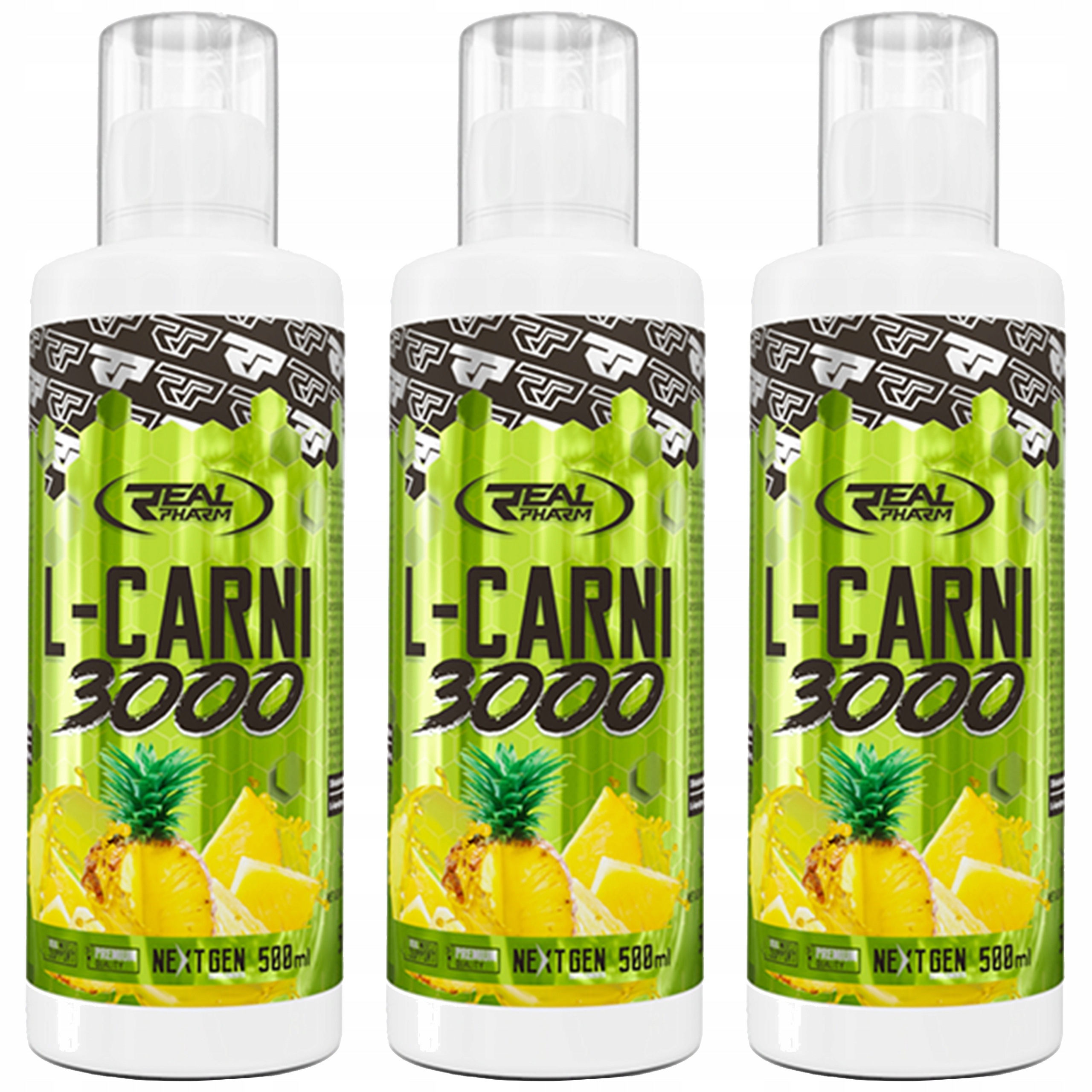 3x Real Pharm L-Carnitine 3000 Liquid 500 ml Redukce hmotnosti Spalovač tuků