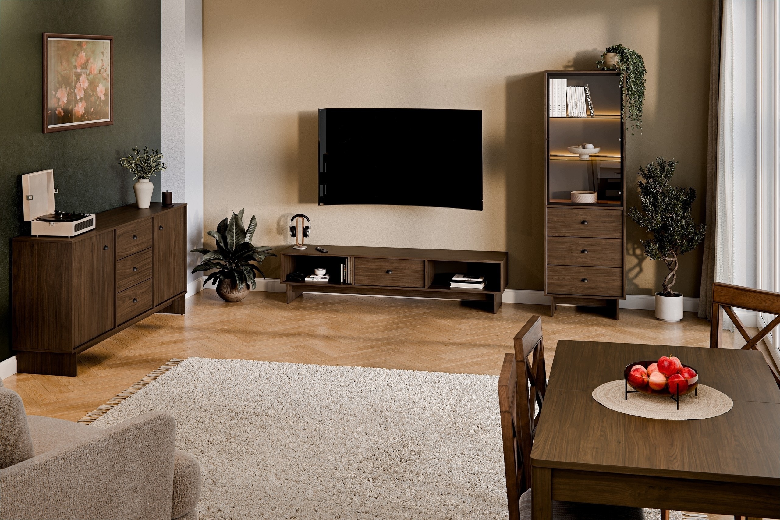 Set-yov 176CM Tab Zestaw salonowy z komodą, witryną, szafką Rtv i stołem
