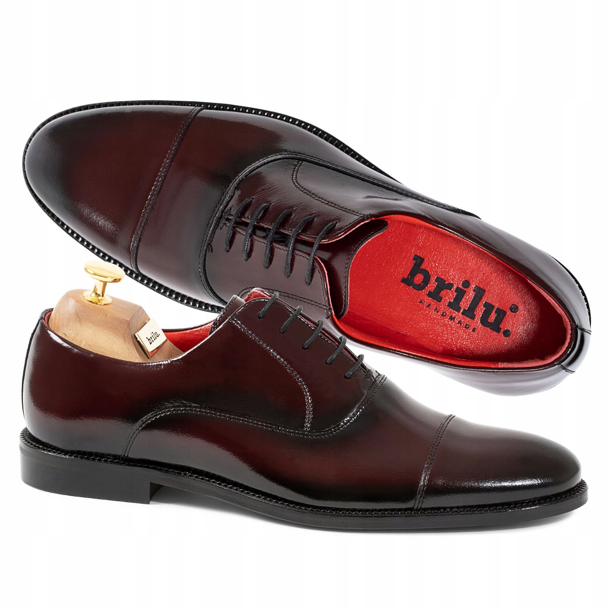 Brilu Buty Wizytowe Męskie Derby Bordowe 45