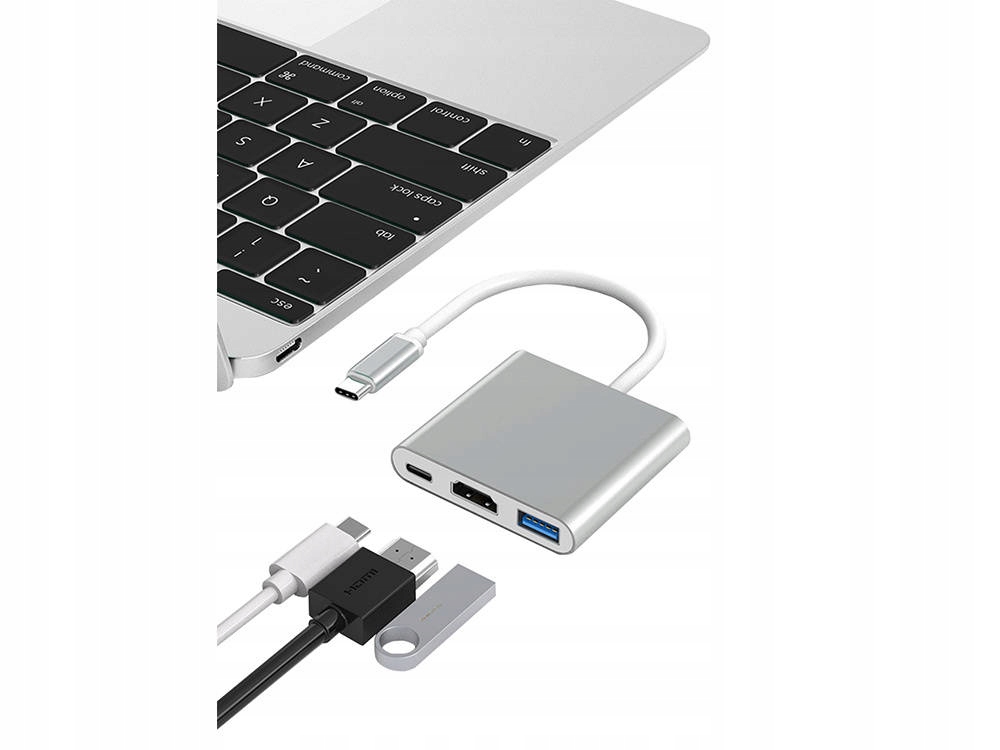 Adapter Konwerter 3w1 Hub Usb-c Usb 3.0 Hdmi 4K