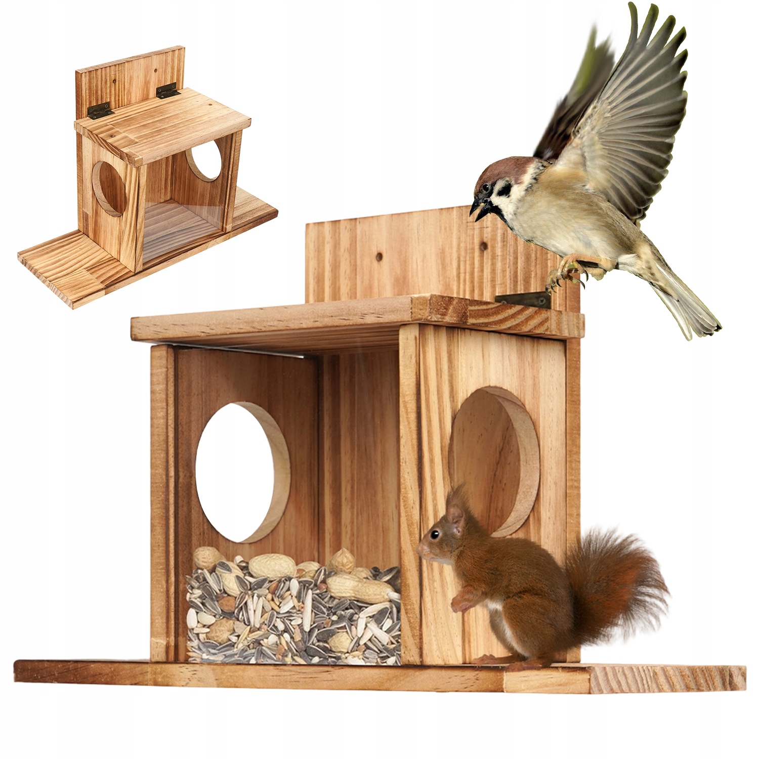 Levně Zahradní Krmítko Pro Veverky Dřevěné S Průhledným Oknem