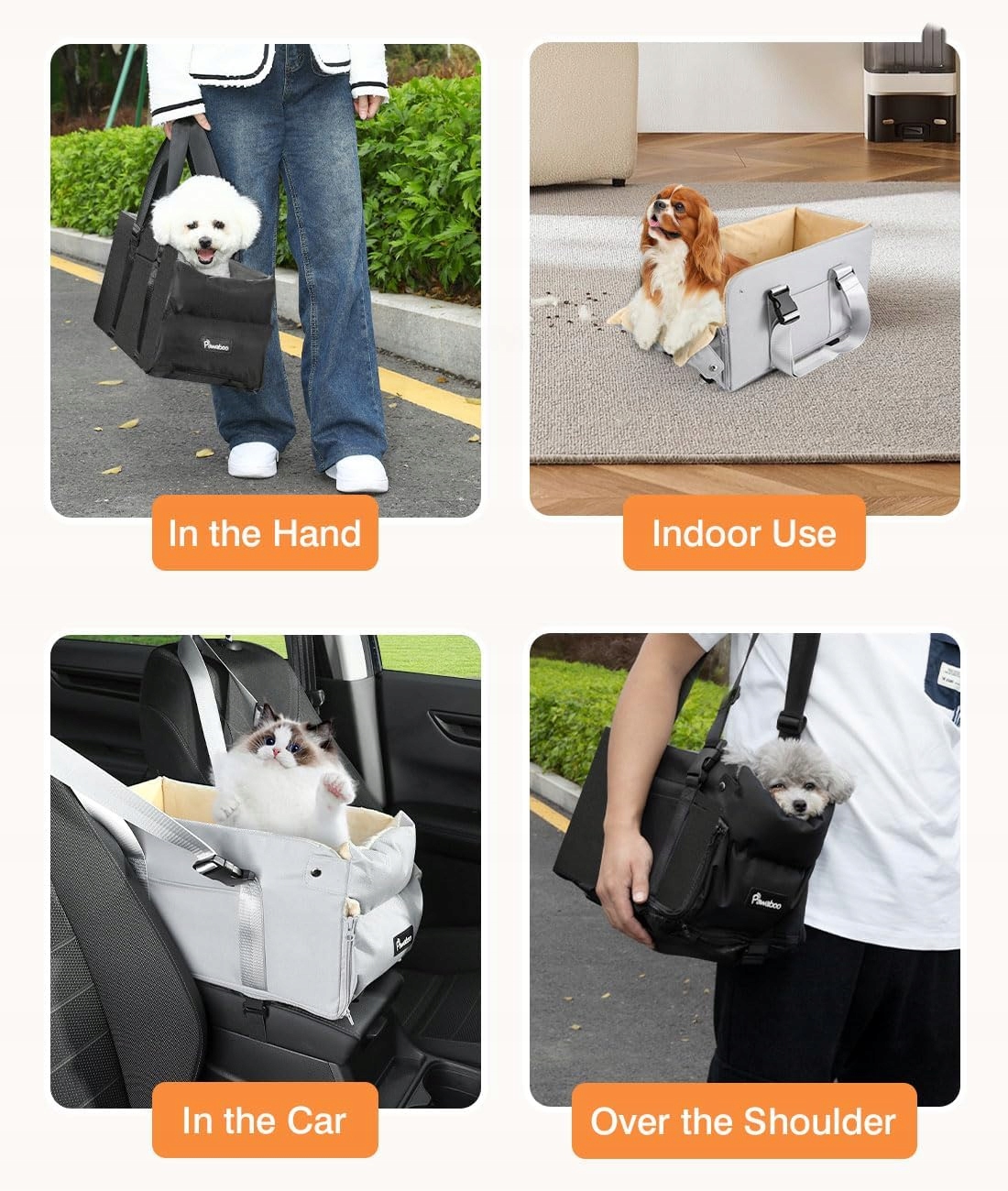 Levně Pawaboo Autosedačka pro malé psy se středovou konzolou, šedá, béžová