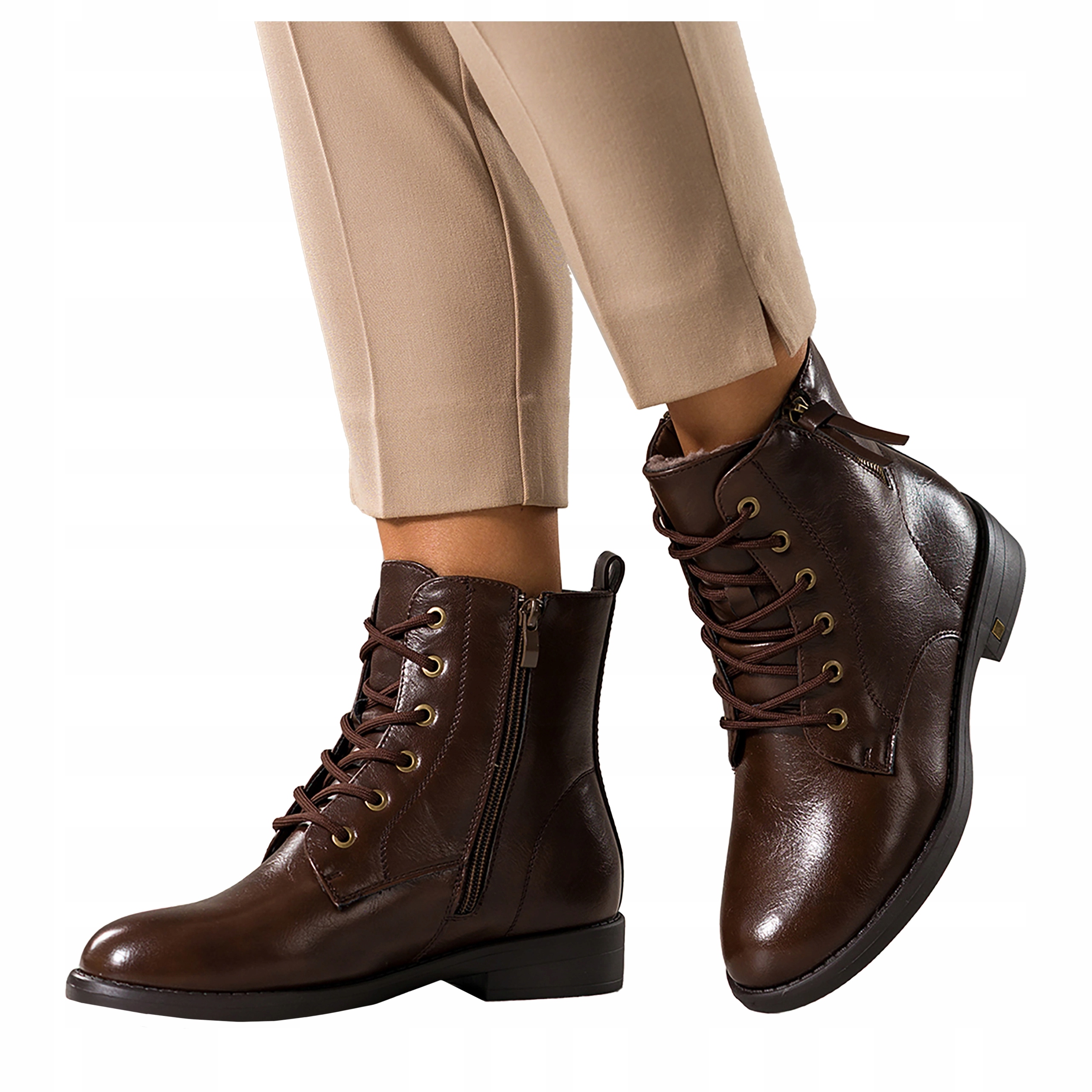 Kotníkové Boty Čokoládové Dámské Ploché Pohodlné Šněrovací Klasické Módní vel. 38