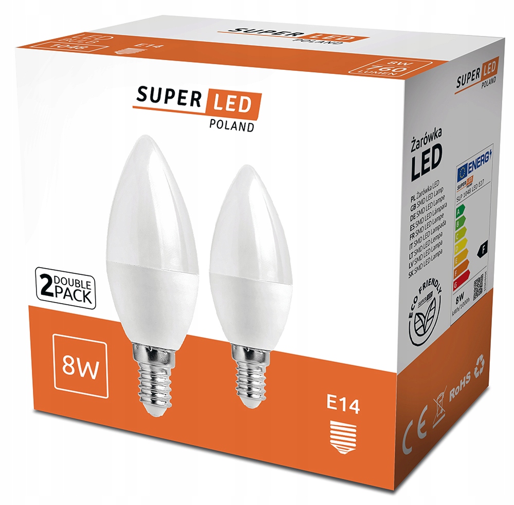 

Zestaw 2x Żarówka Led E14 8W 70W SuperLED