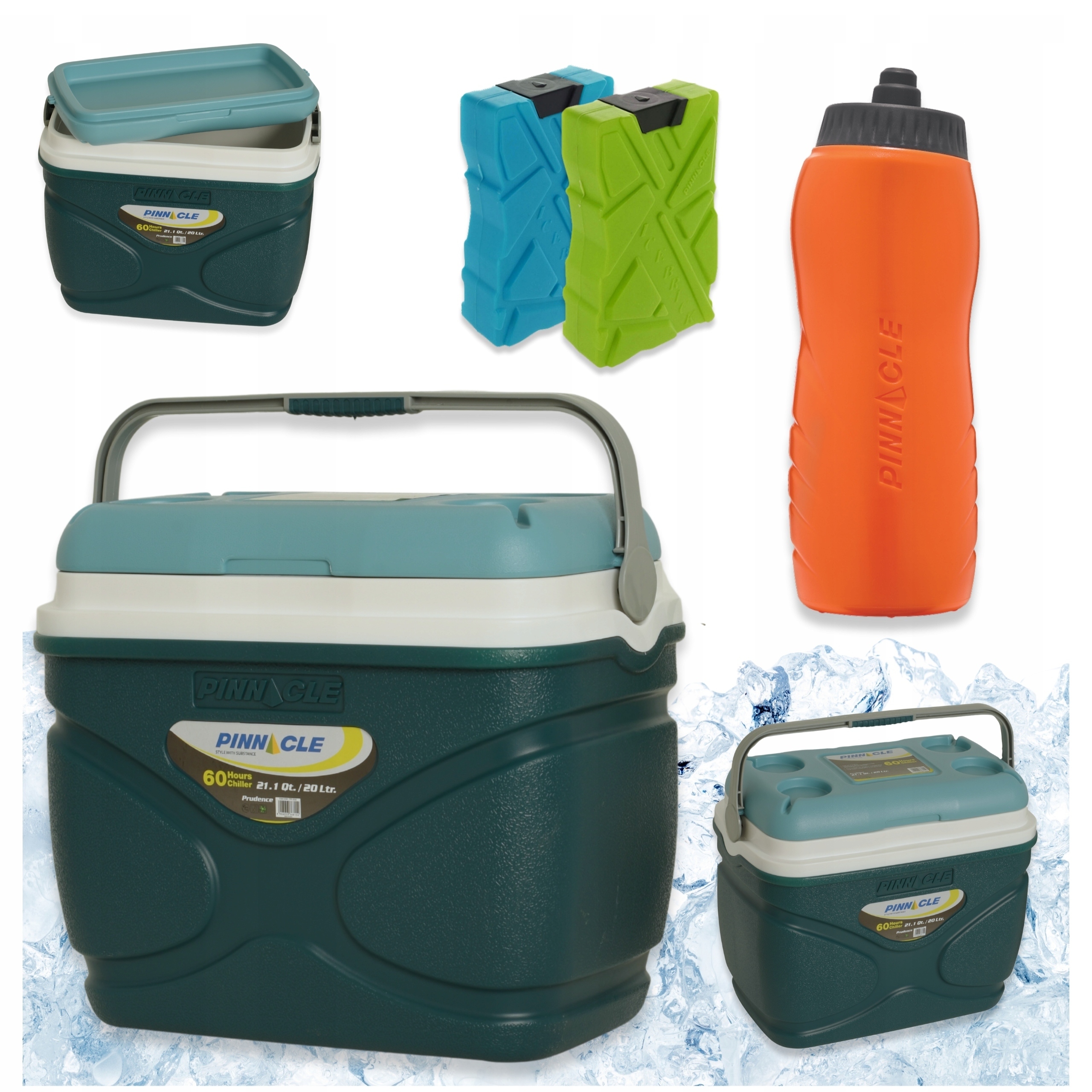 Velká turistická lednička Pinnacle 20 l modrá 2 náplně 330 ml lahev na pití