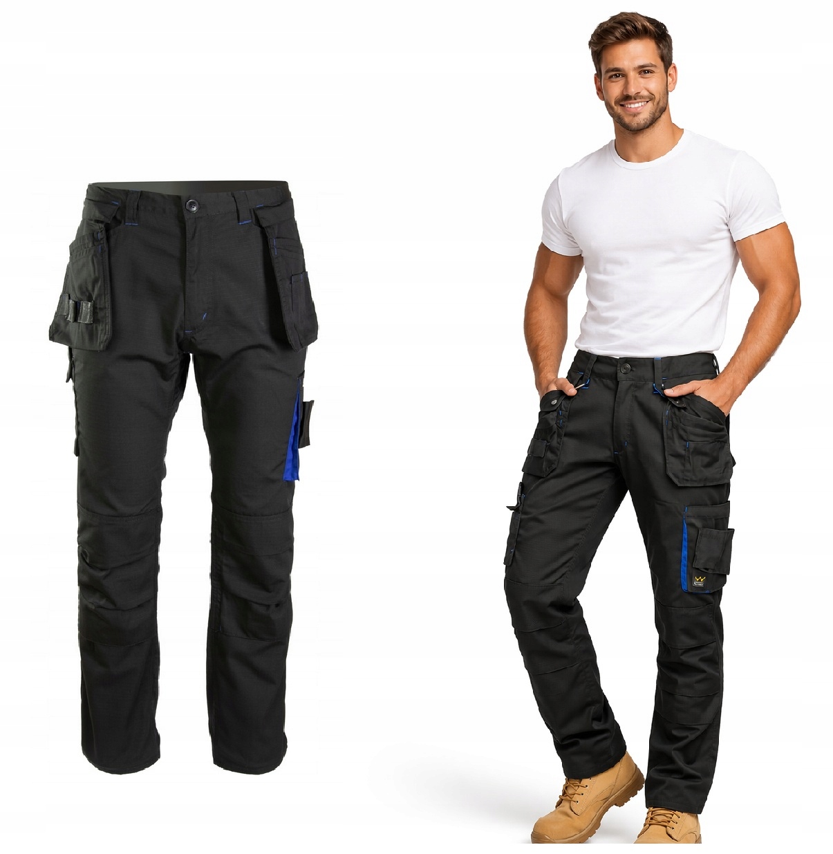 spodnie robocze męskie czarne na gumce bojówki kieszenie Topaz R. 56