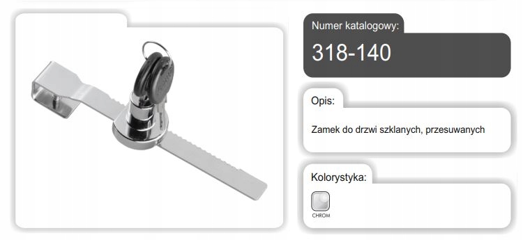 ZAMEK MEBLOWY DO MEBLI DO DRZWI SZKL.PRZES.140/CHROM 318-140 AMIX Marka Amix