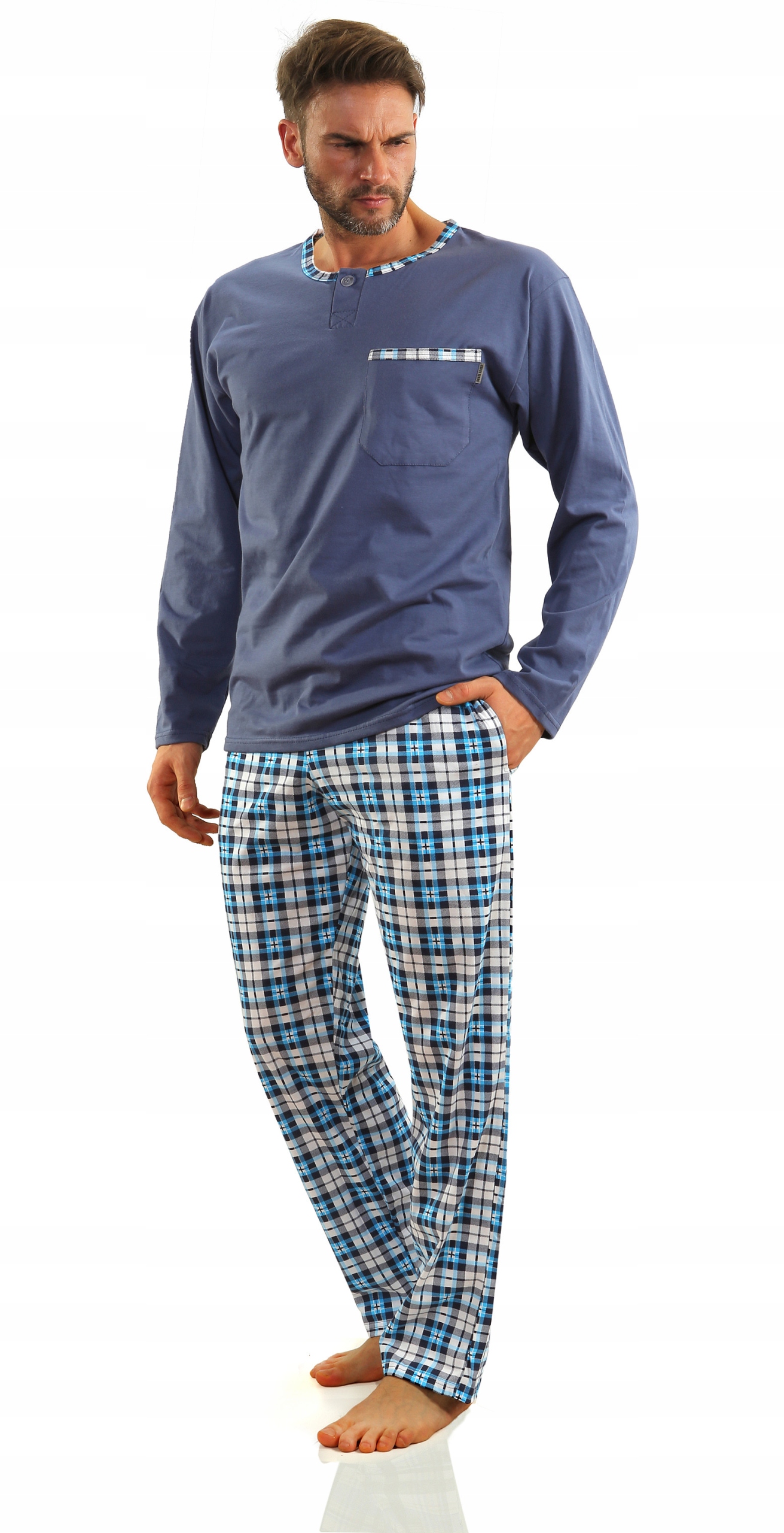 Sesto Senso Pánské dlouhé pyžamo Jasiek jeans 3XL