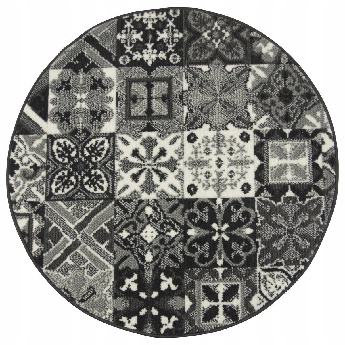 

śr. 90 cm Okrągły Ciemny Szary Dywan Patchwork