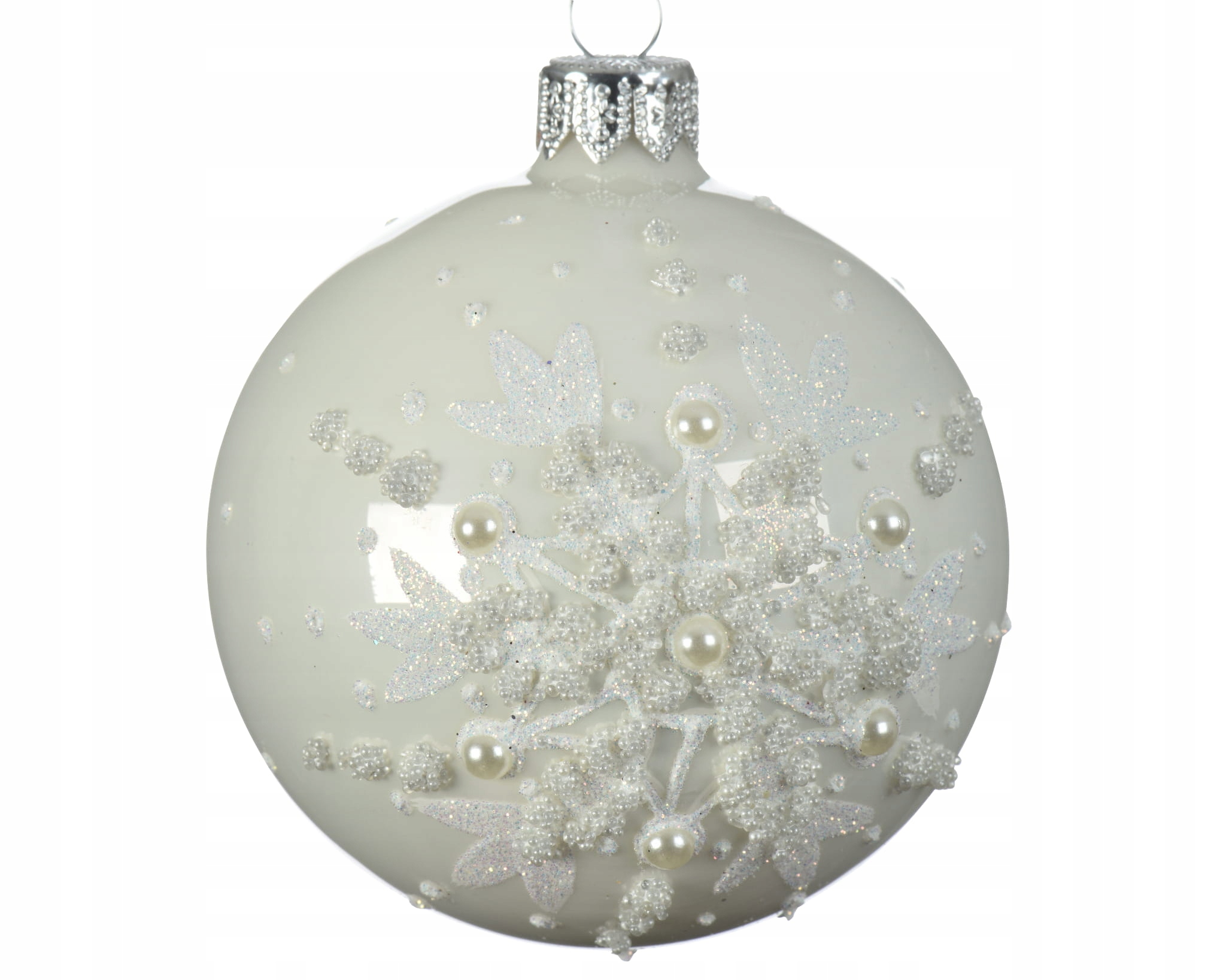

Perłowa bombka świąteczna szklana ze śnieżynką