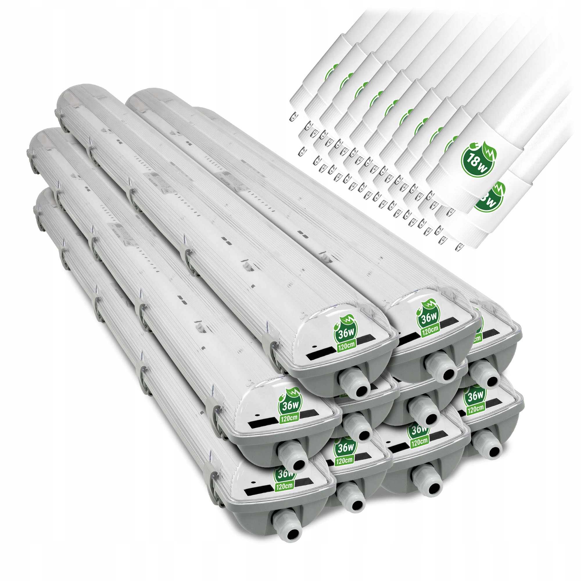 10x Oprawa Hermetyczna Blacha 120cm + Świetlówki