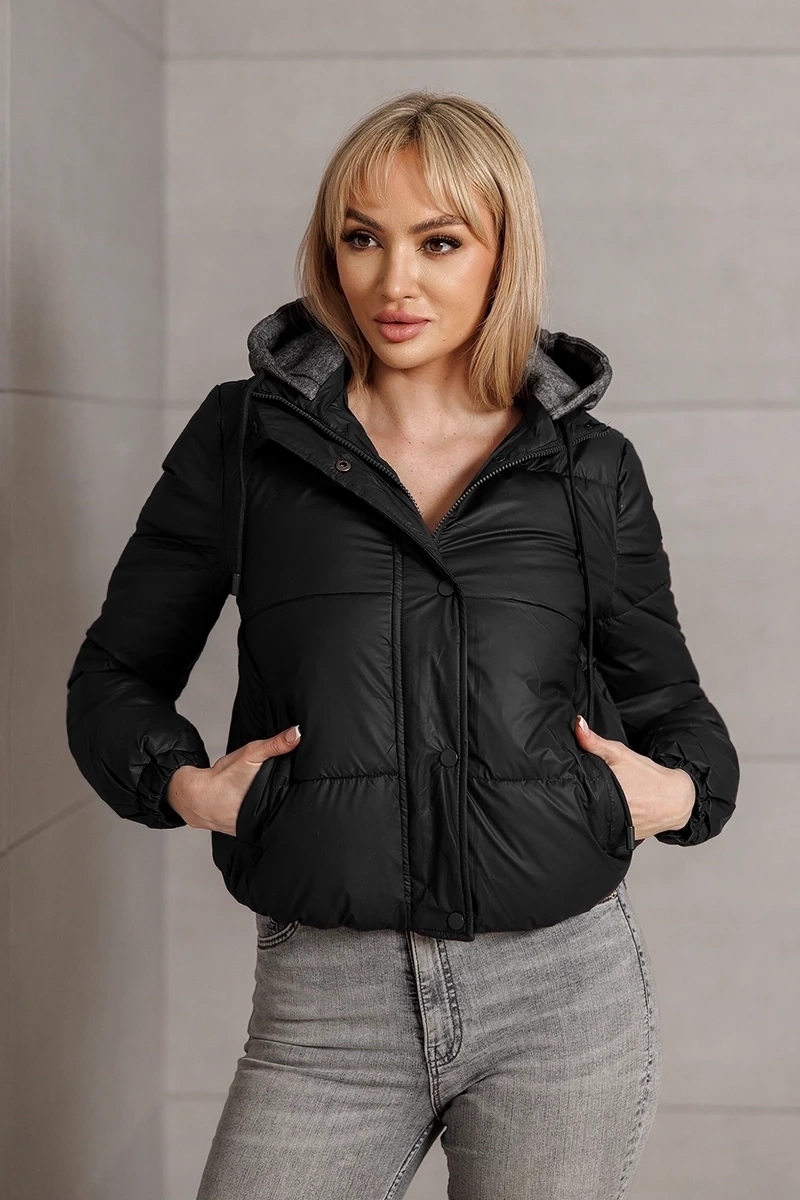 Krátká Bunda S Kapucí B8213 Černá S (36)