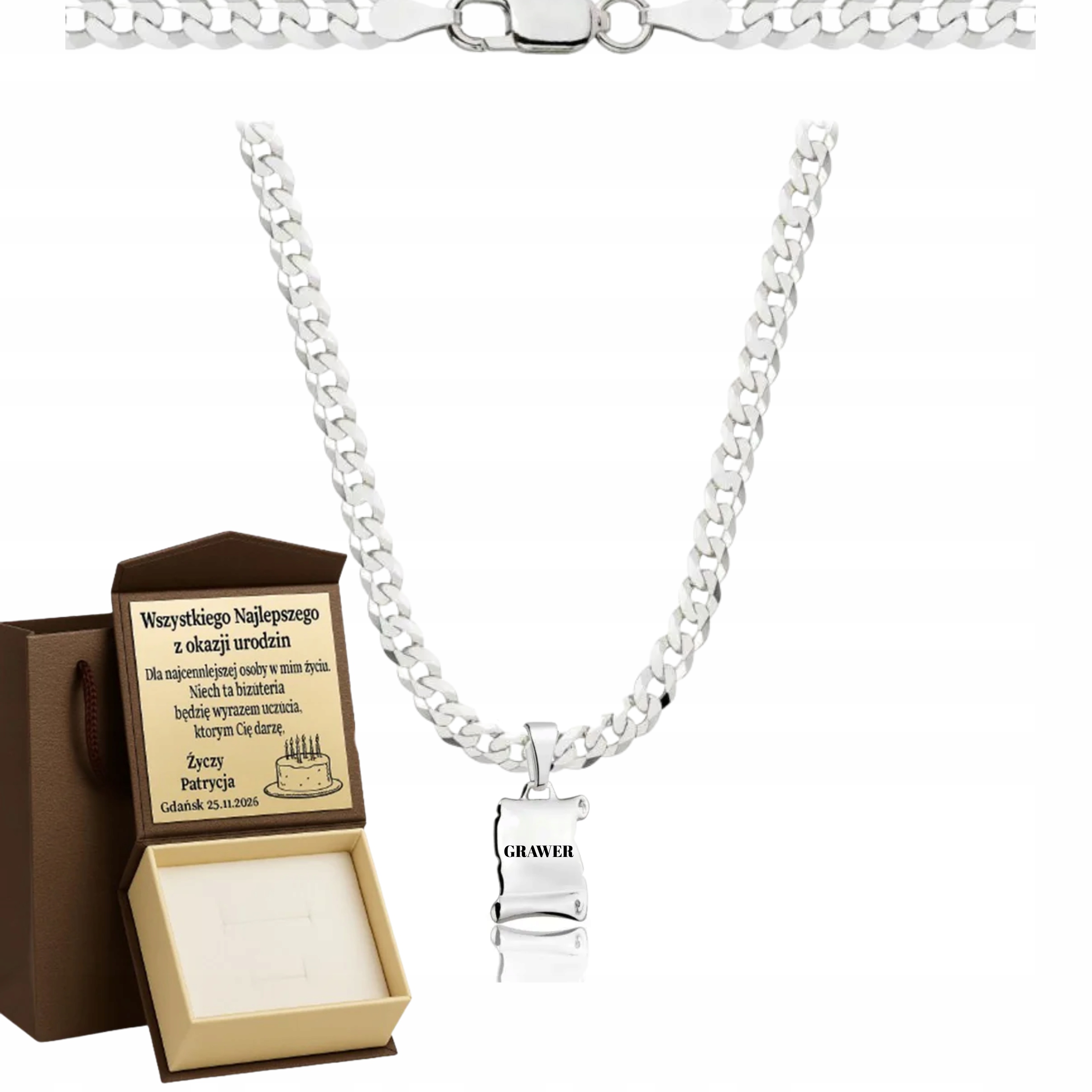 Stříbrný Plný Řetízek Dámský Pancíř S Přívěskem Ryzost 925 Gravírování Bonus