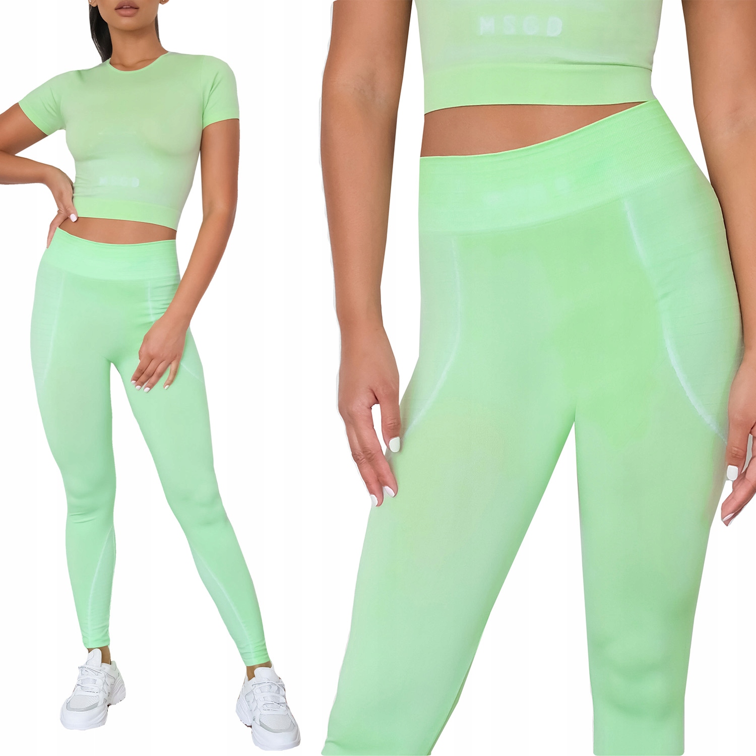 Missguided Lime Spodnie Getry Fitness Legginsy Sportowe Wysoki Stan 38/40