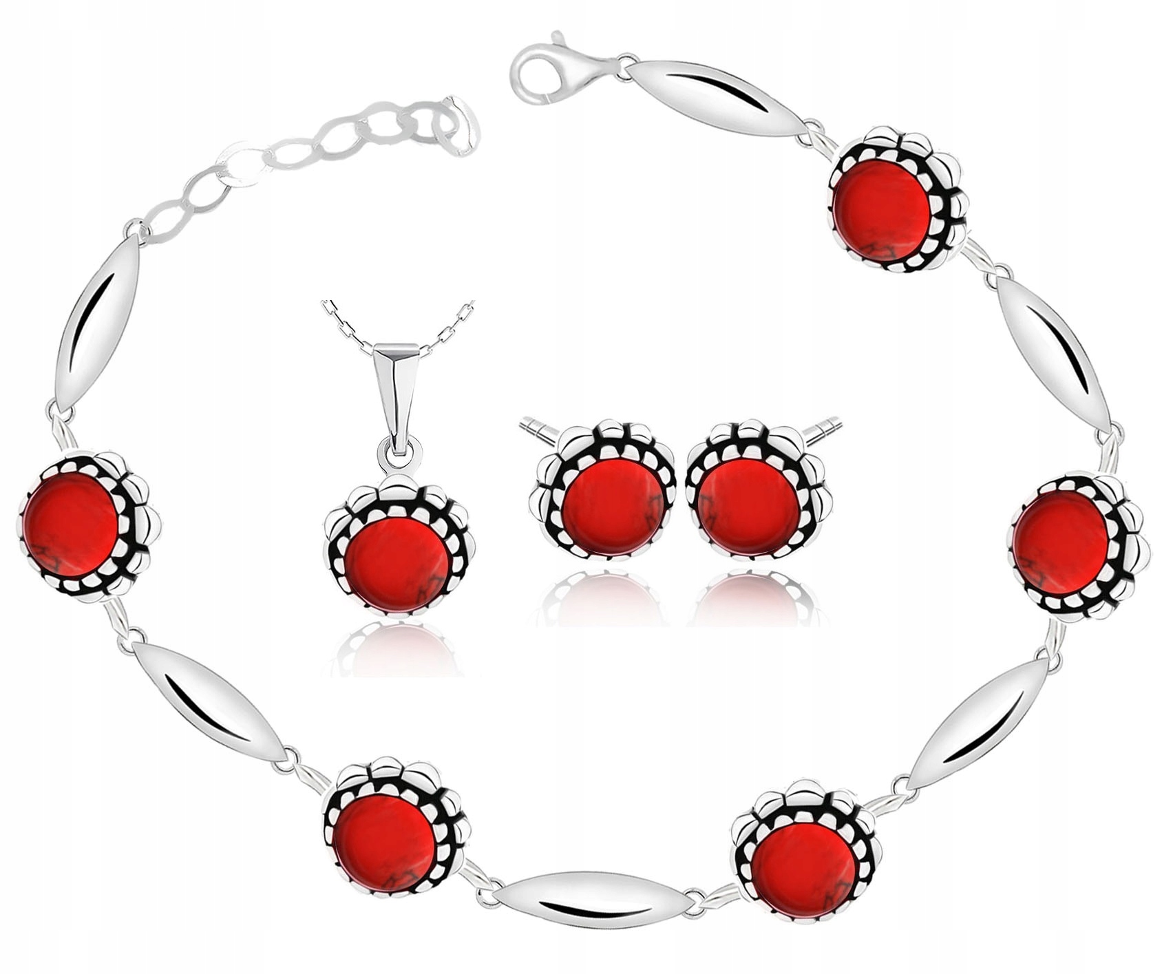 

Srebrny Komplet Biżuterii Z Koralami Próba 925