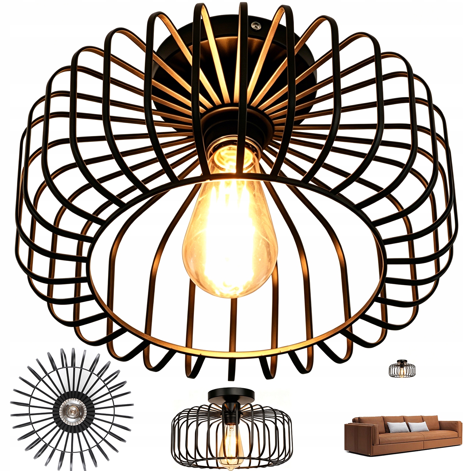 Czarna Lampa Sufitowa Industrialna E27 Metalowy Klosz Do Przedpokoju