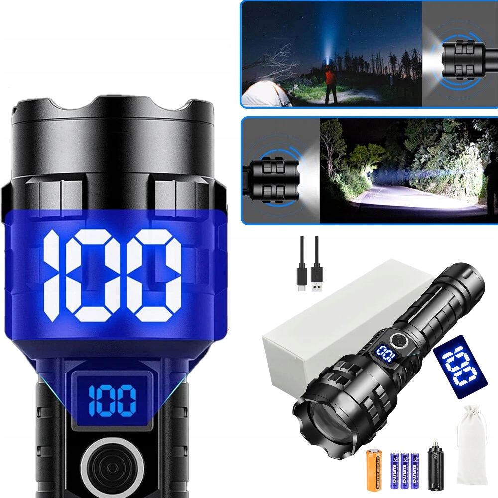 Mocna Latarka Led Akumulatorowa Usb-c XHP90