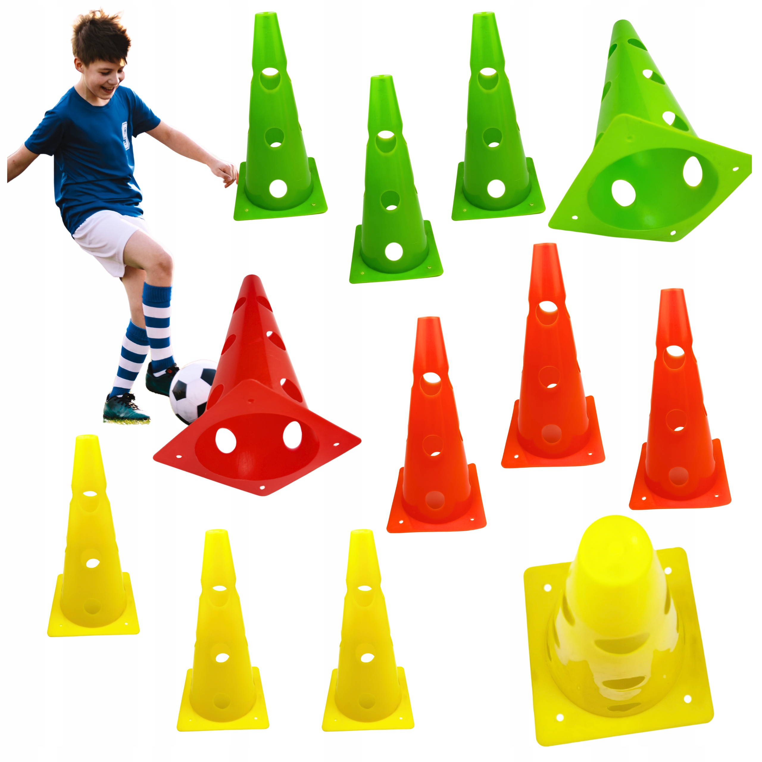 12x Pachołek Treningowy Z Otworami 32cm Stożek do Treningu elastyczny MIX