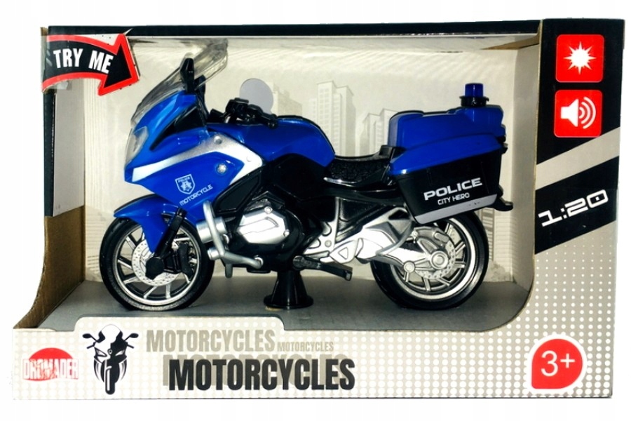 MOTOR POLICYJNY MOTOCYKL NIEBIESKI ŚCIGACZ 1:20 Model POLICE