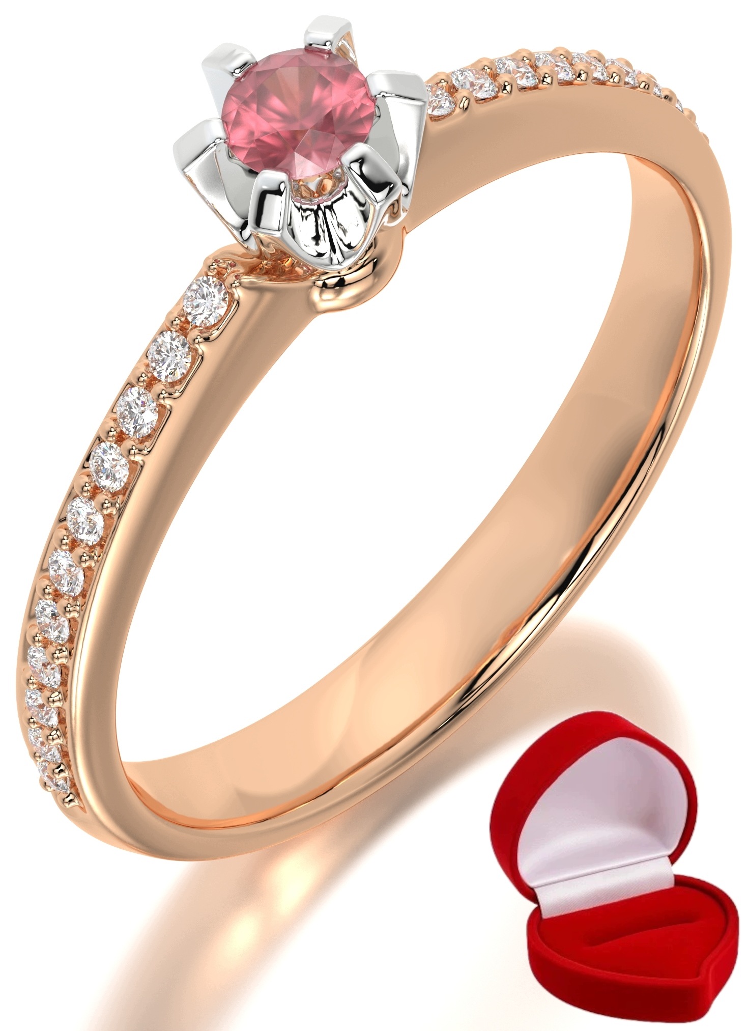 Zlatý Prstýnek 585 14k Rubín 0,09 ct Růžové Zlato R26