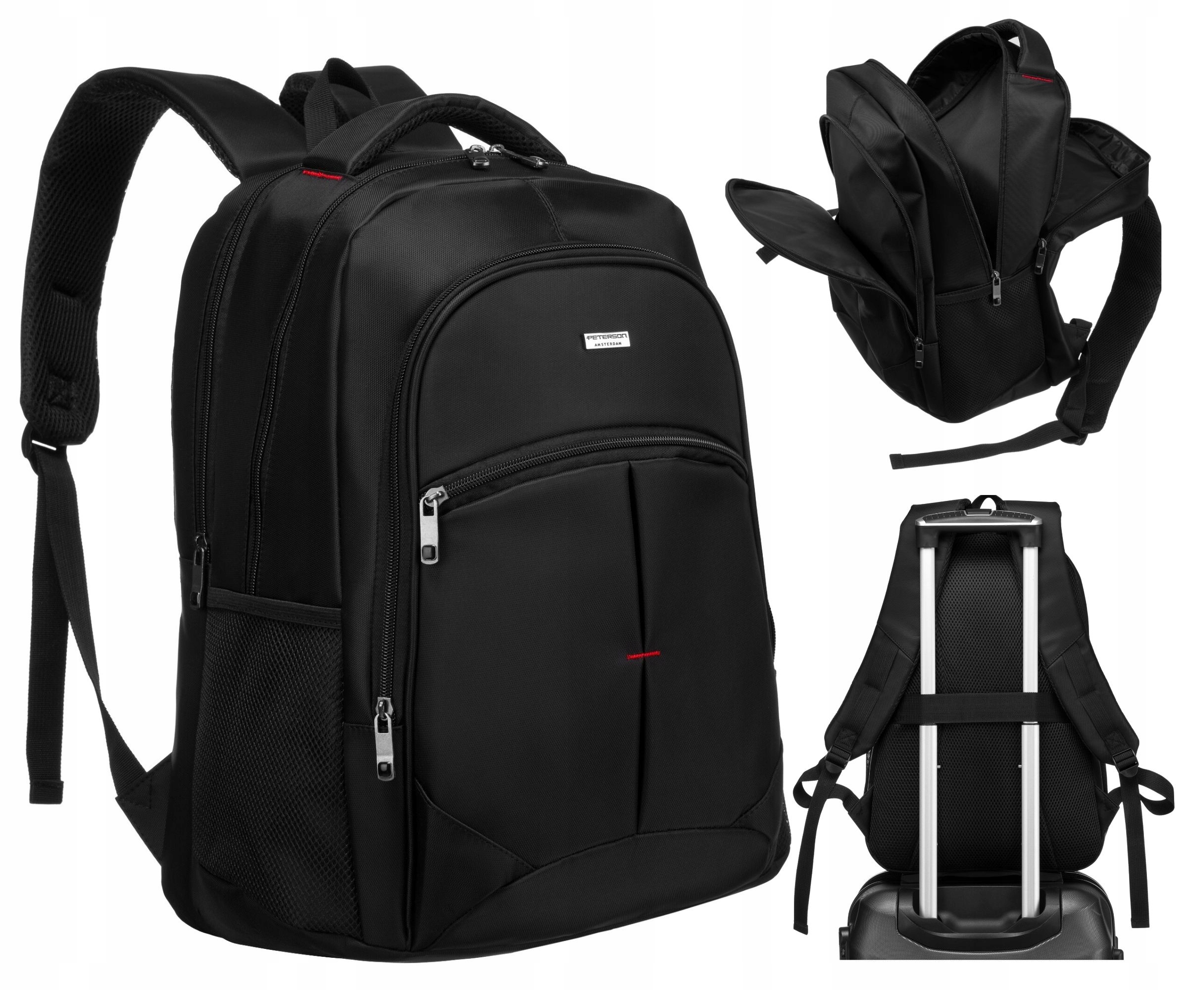 Plecak męski czarny na laptopa pojemny solidny do pracy biznesowy Peterson