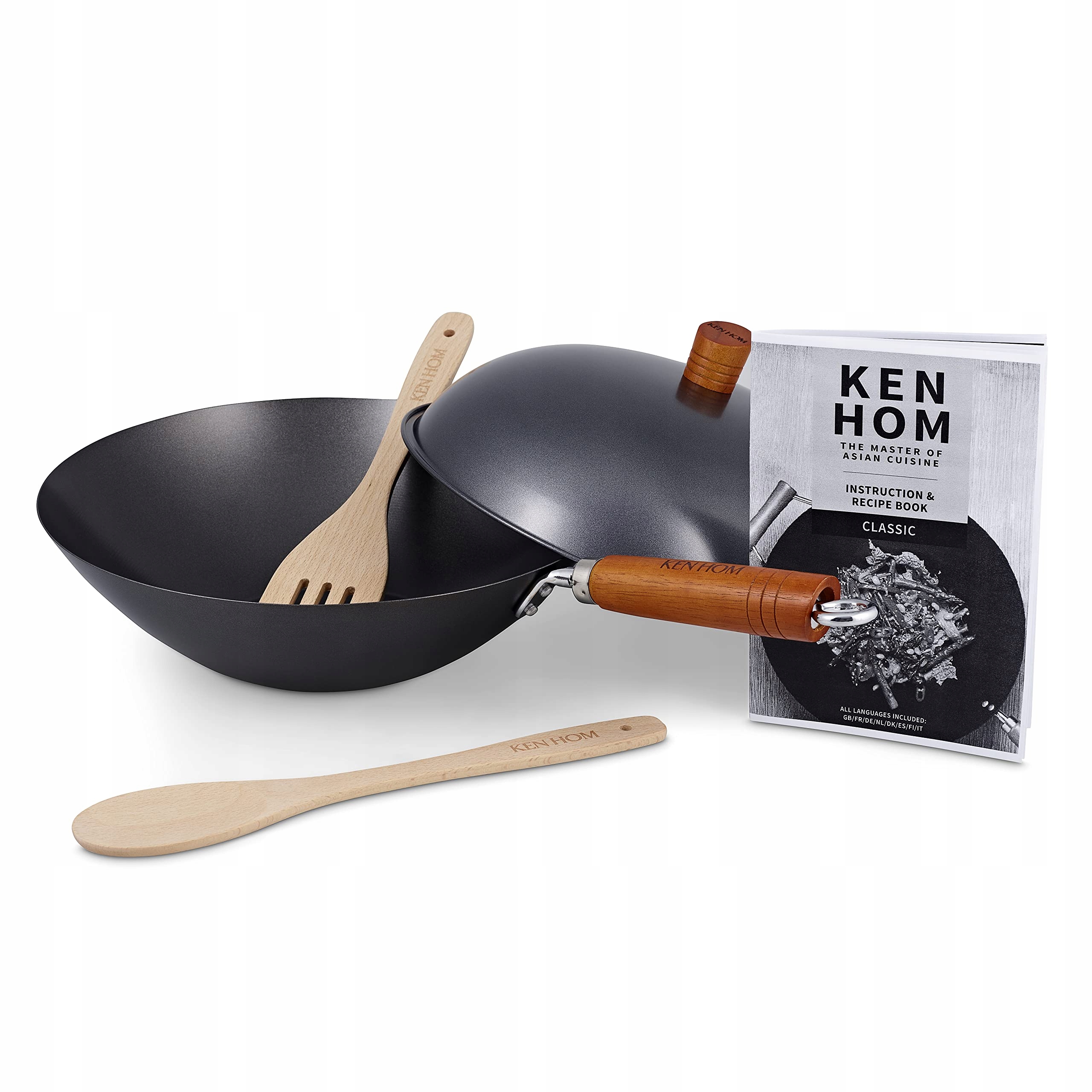 Ken Hom Sada Wok 1,4 MM Uhlíková Oceľ S Plochým Nepriľnavým Povrchom