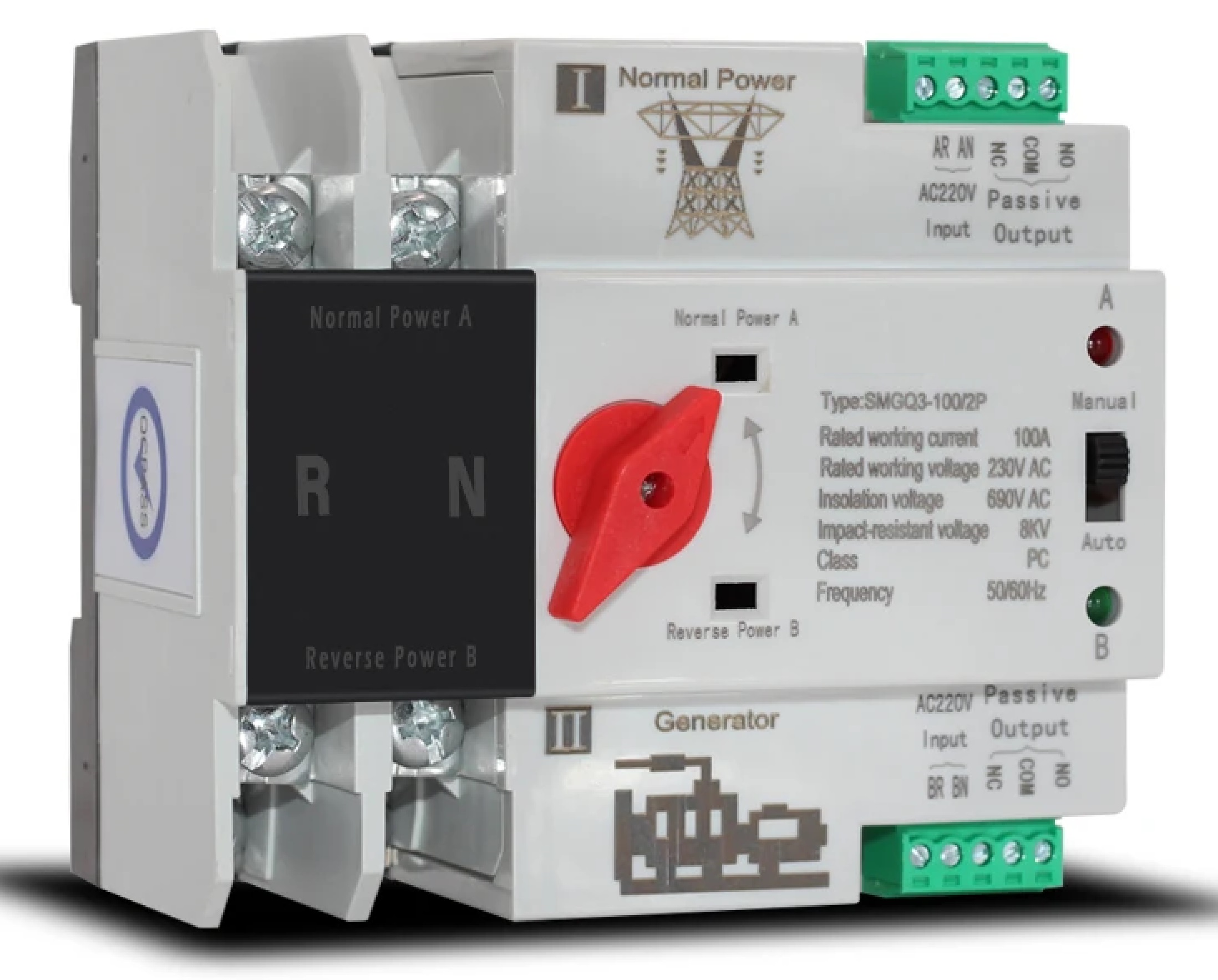 Automatyczny Przełącznik Zasilania 2P Fotowoltaika Agregat Sieć 63A 1-FAZ