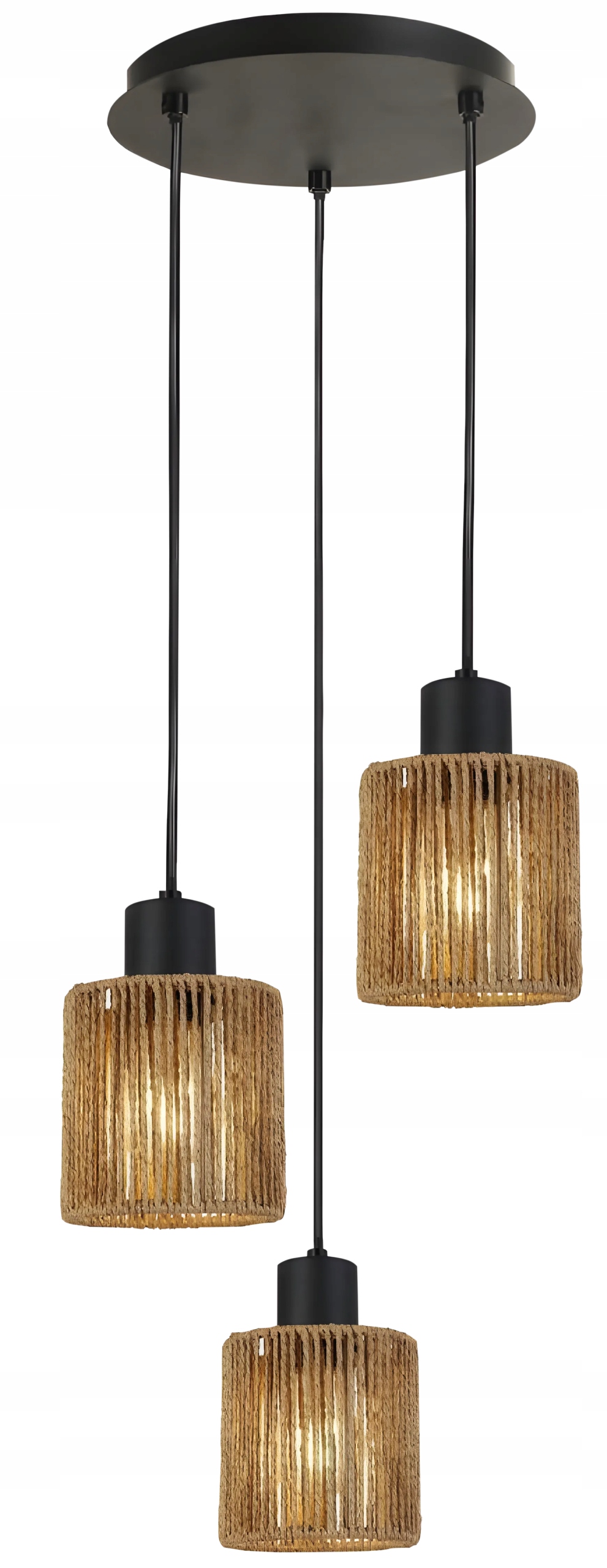 Stropná Závesná Lampa Trojitá, Boho, Tienidlo Z Bambusovej Trávy E27