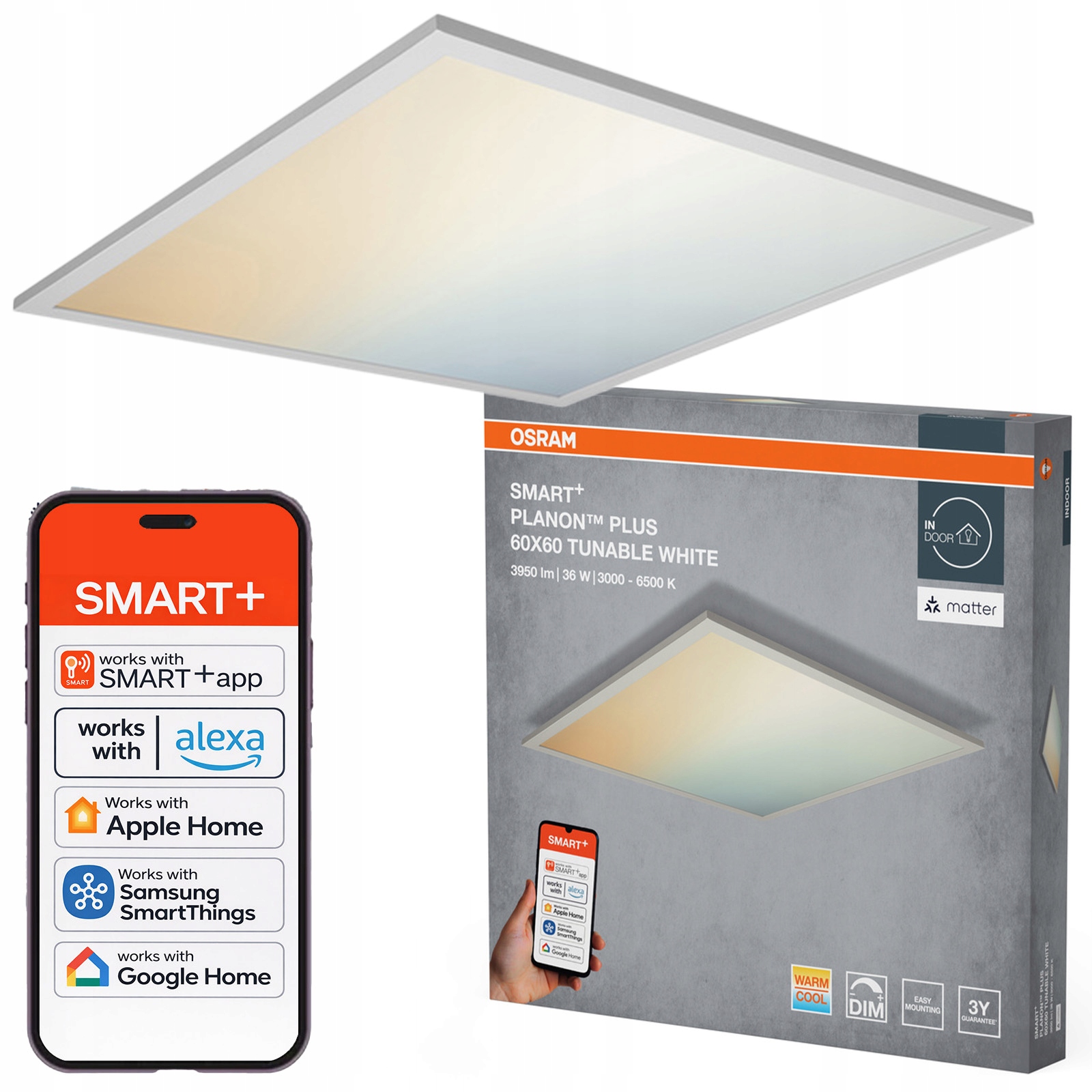 Led panel Kaseton 36W 3000lm Cct 60x60 cm Smart+ WiFi Matter Planon Osram