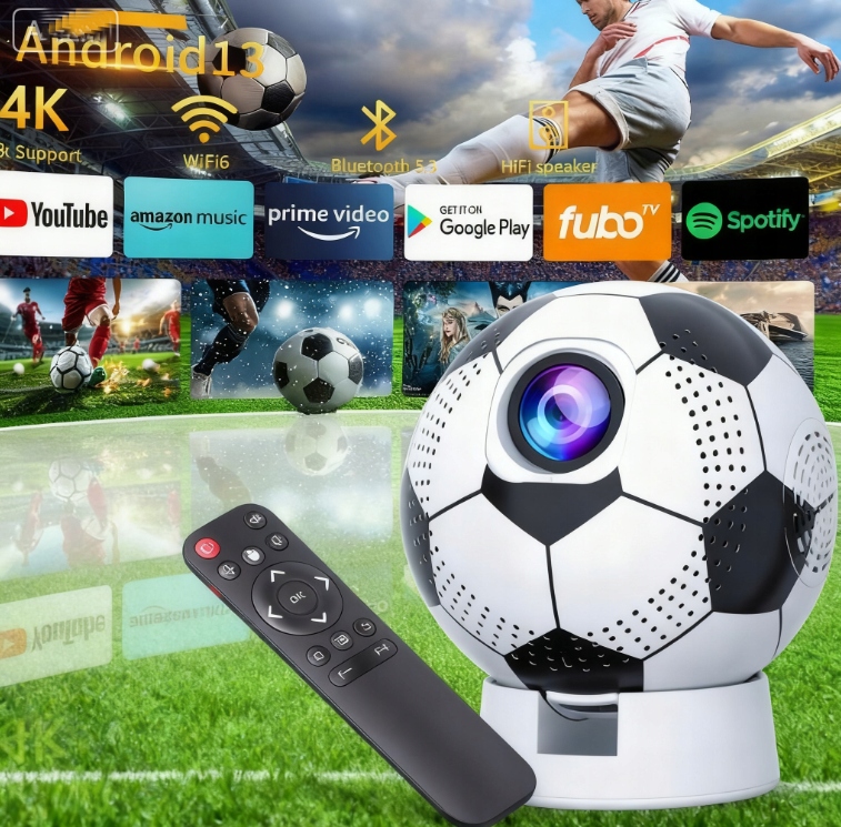 PRZENOŚNY PROJEKTOR W PIŁCE NOŻNEJ 1080P/4K SMART LED KINO DOMOWE WIFI BT