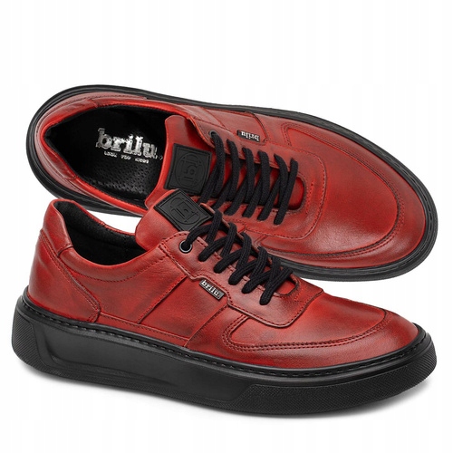 Brilu Polskie Męskie Skórzane Sneakersy Trampki Chandler Czerwone 44