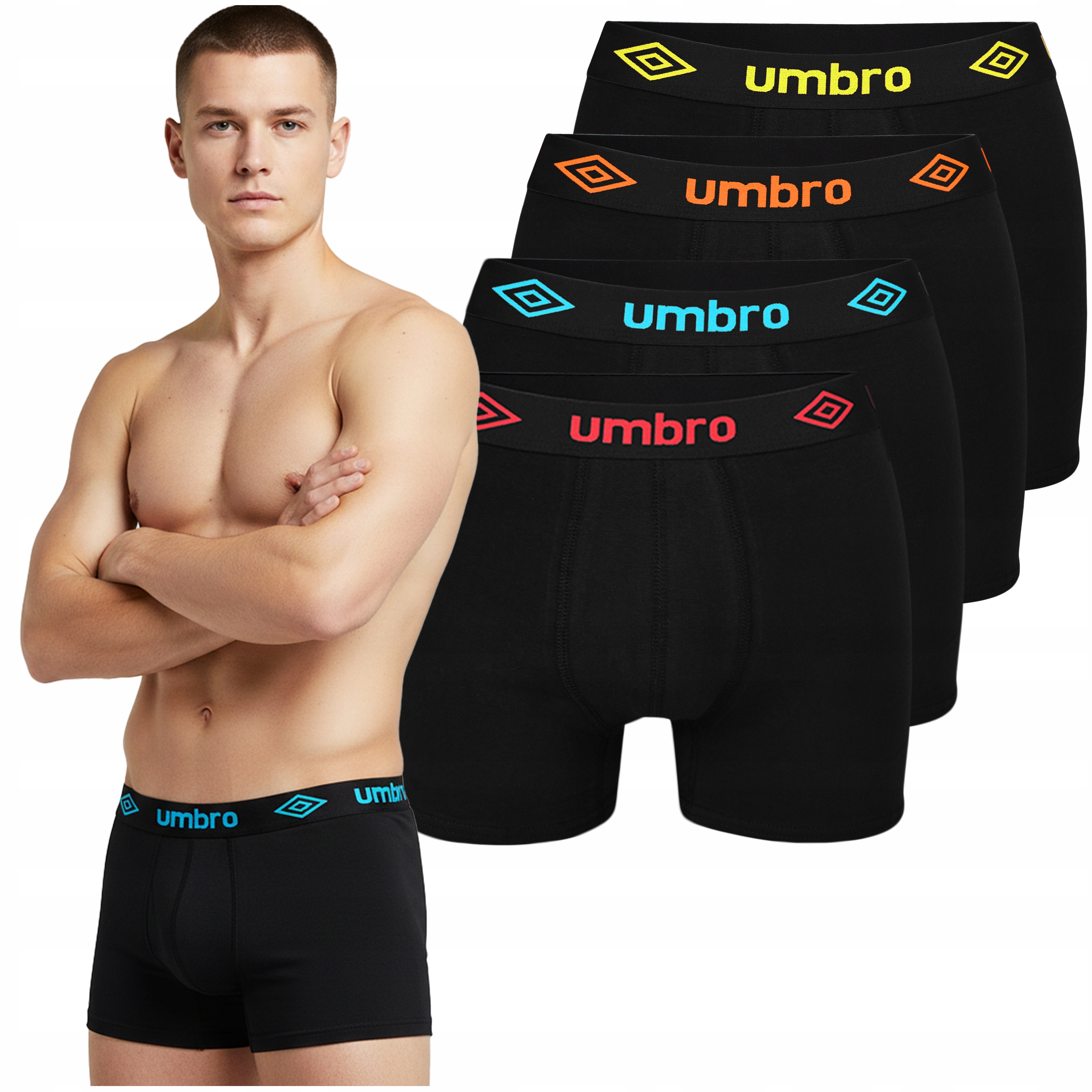Umbro Bokserki Męskie 4 sztuki Bawełna Czarne Kolor Logo Rozmiar L