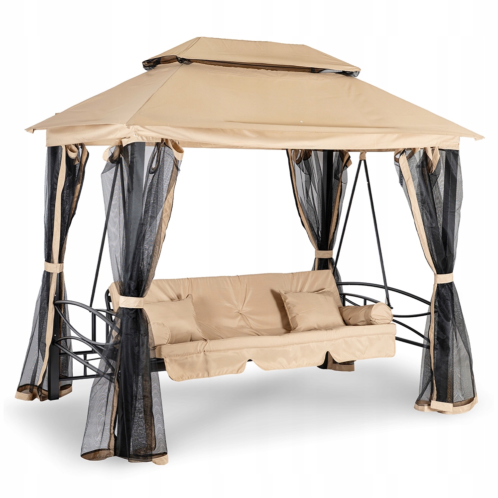 Volně stojící zahradní houpačka se stříškou Moskytiéra Béžová Carmen