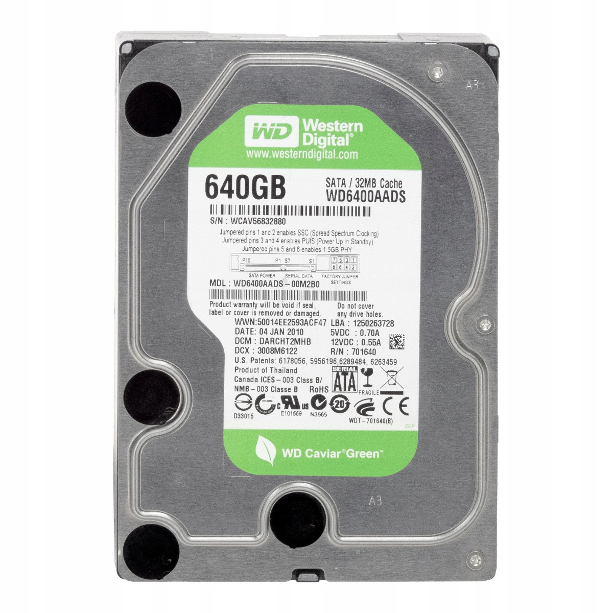 Wd WD6400AADS 640GB Sata 6Gb/s 7.2K ot./min 32MB Cache