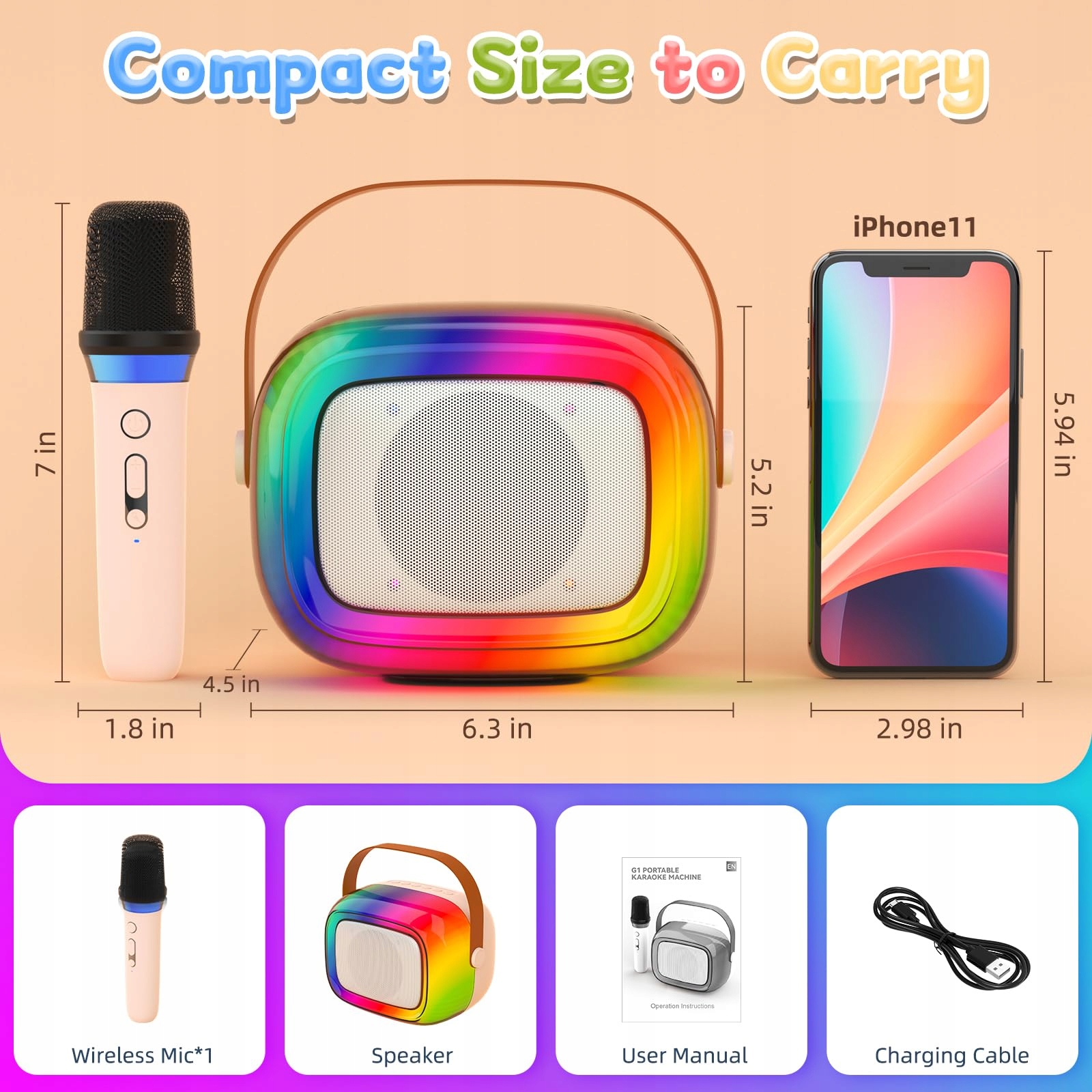 GUYUCOM Karaoke Maszyna Mini Mikrofon Dla Dzieci i Dorosłych Bluetooth — miniatura 3