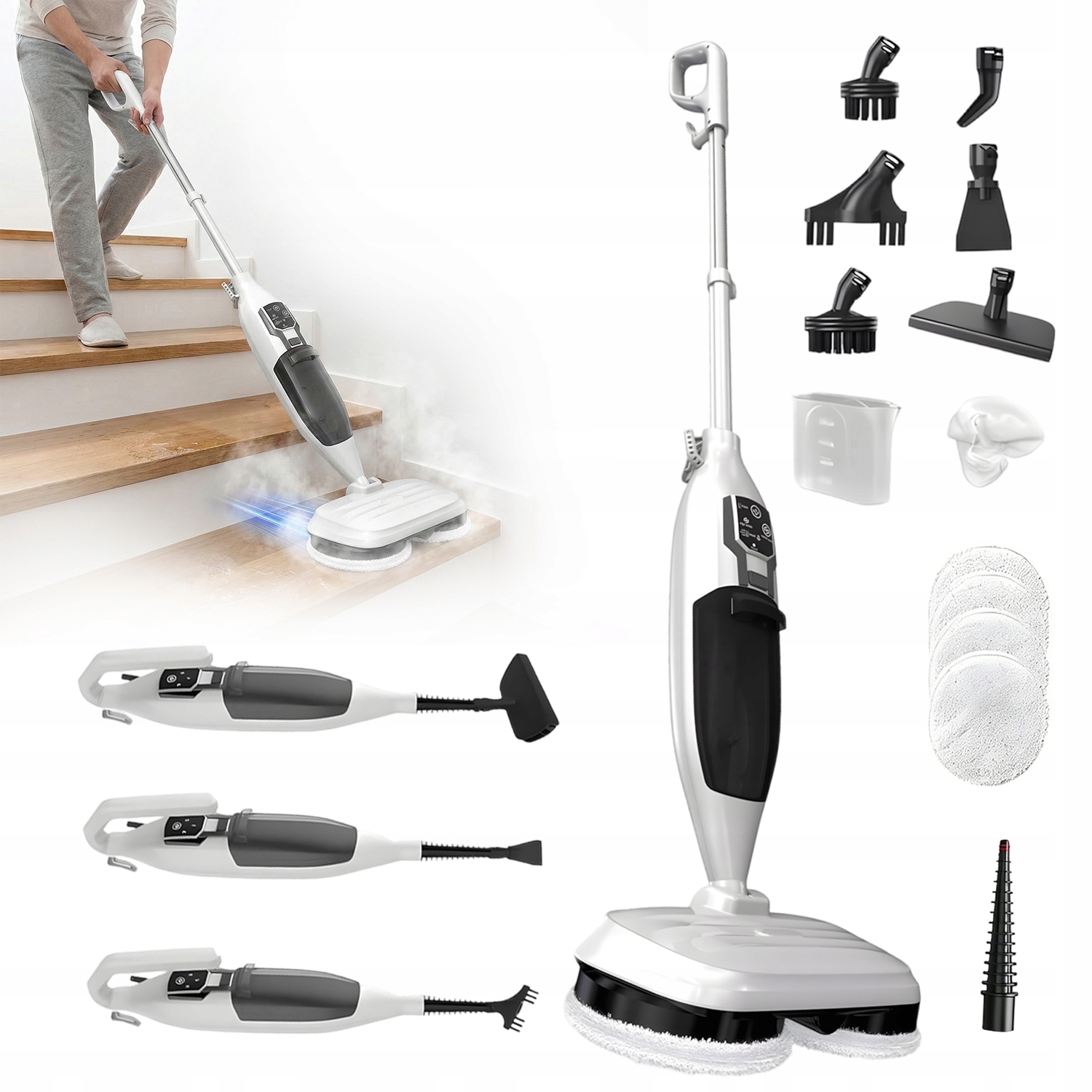 3 Barový Multifunkční Parní Mop S Vysokým Výkonem 1300 W Výměna Nástavce Mopu