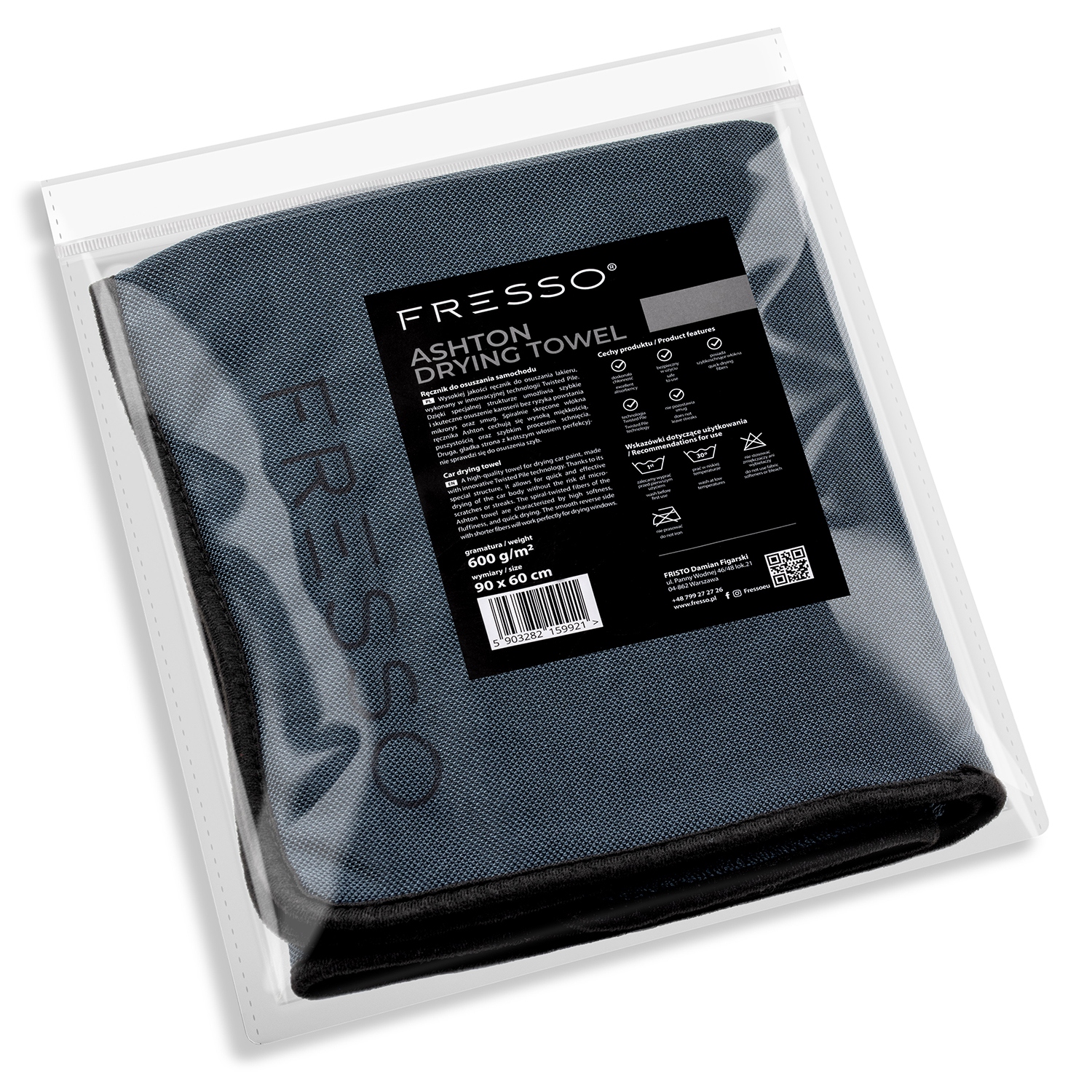 Fresso Ashton Towel Mikrofibra Ręcznik Do Osuszania Auta 90x60 cm 600 gsm