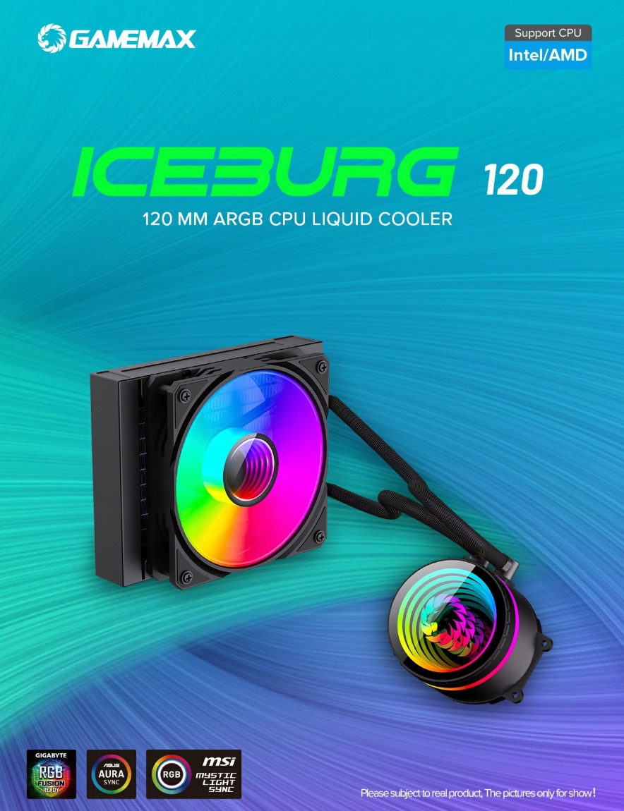 Kapalinový chladič Cpu 120mm Argb, TDP180W, černý, Gamemax Iceburg 120 Bk