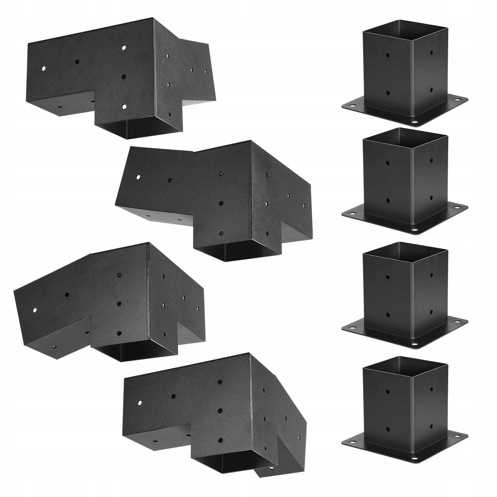 Spojka sloupků pergola černá silná ocel 92 x 92 mm rohová 8 ks sada