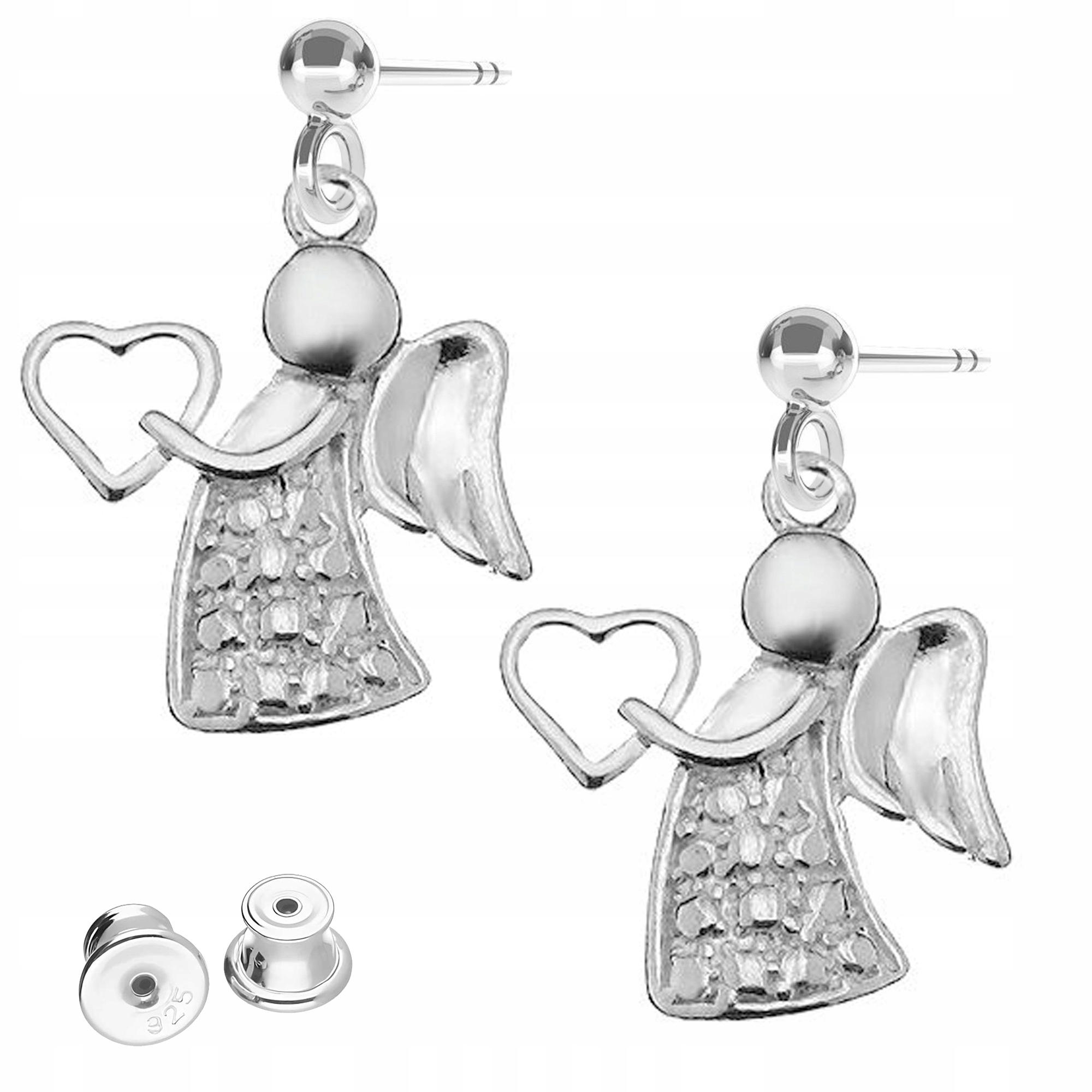 Náušnice Stříbrná Srdce s anděly Andělé strážní andělé Andělé Stříbro 925