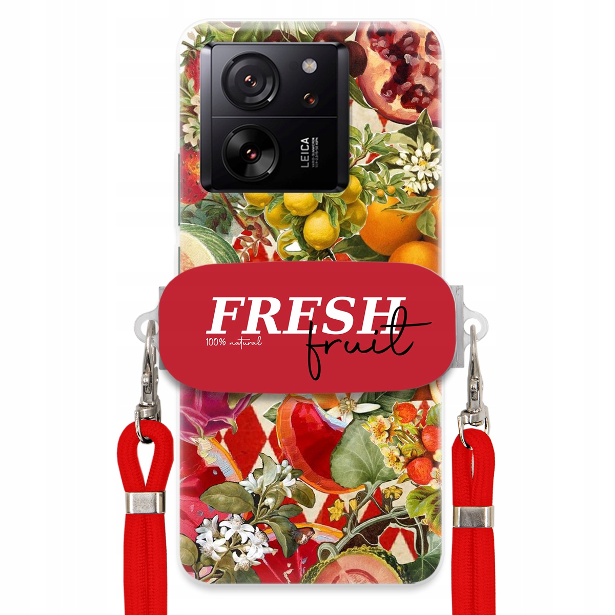 Puzdro pre Xiaomi 13T Červené Crossbody vodítko držiak Fresh Fruit Ovocné