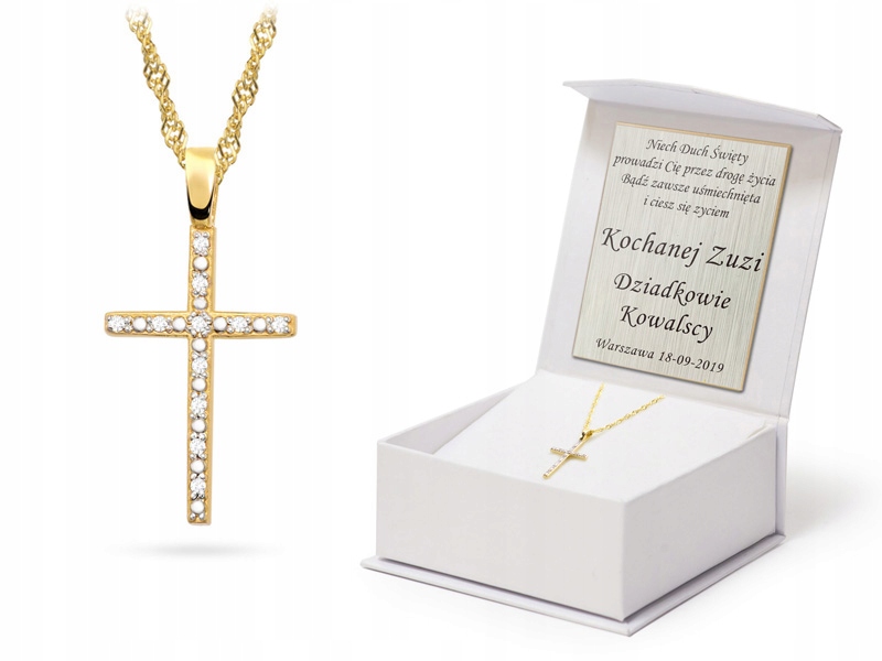Zlatý Kříž S Brilianty Na Řetízku 585 Gravírování