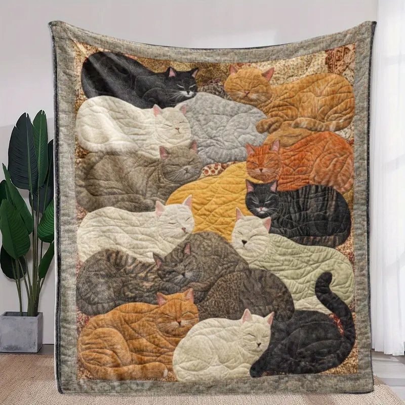 Duży koc z kotami 180x220 cm kot miękki śpiące kotki koty miękki ciepły