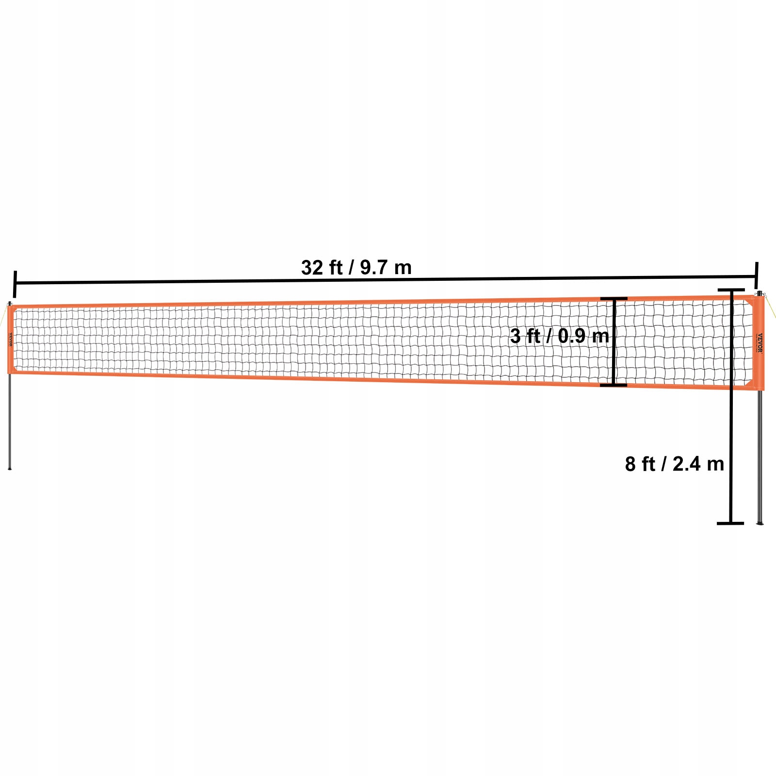 VEVOR Siatka Do Siatkówki Pręt Aluminiowy 9,7 x 2,4M Siatka Polietylenowa EAN (GTIN) 840349997971
