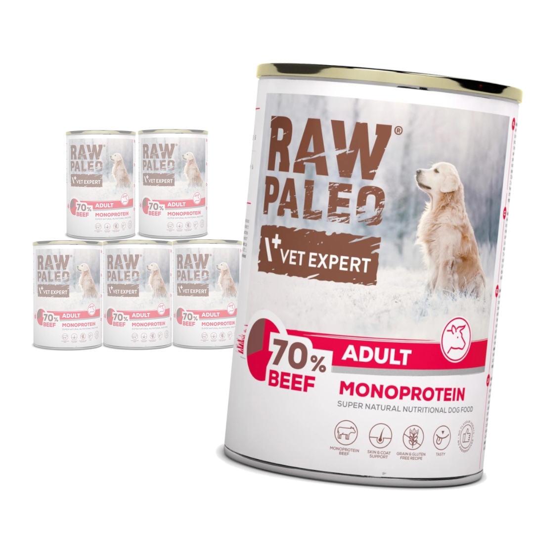 Levně Vet Expert Raw Paleo Adult Monoprotein 6x400g Vlhké Krmivo pro psy Hovězí maso