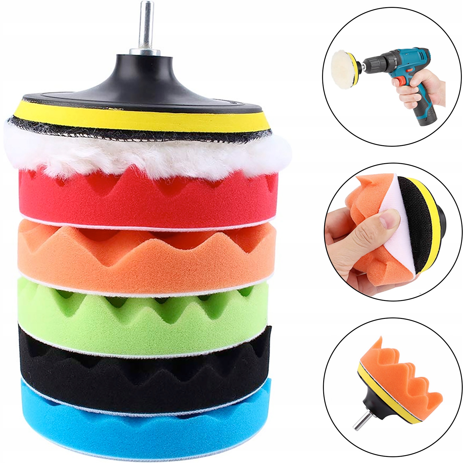 Zestaw Gąbek Polerskich Z Adapterem gąbki Na Wiertarkę do polerowania 125mm