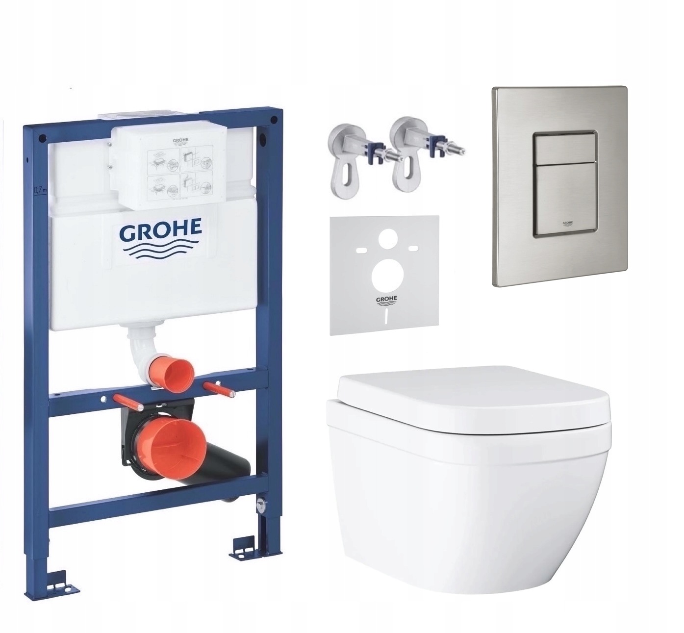 Zestaw Wc Grohe 820 mm z miską Wc Euro Ceramic Grohe i przyciskiem stal mat